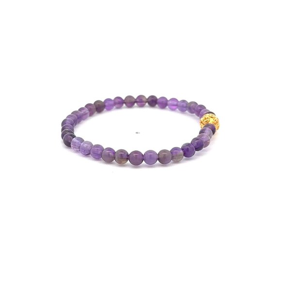 18K Gold Money Coin Ball Lucky Charm Bracelet Mini Gemstone Natural Amethyst 4mm - Picture 5 of 6